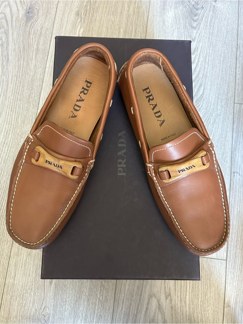 Rare Prada Men's Brown Leather Driving Loafers